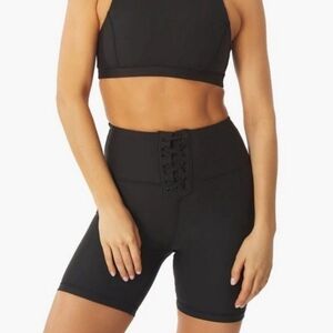 WeWoreWhat Lace Up Biker Short Solid Black Size XL NWT